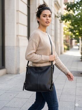 Classic Black Leather-Look Shoulder Bag with Adjustable Strap